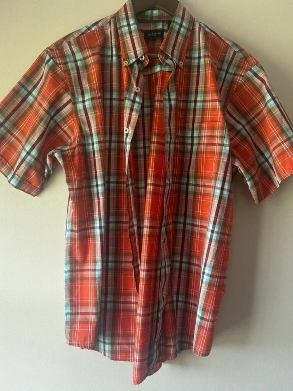 Van Heusen orange/teal button up short sleeve M 15-15 1/2
